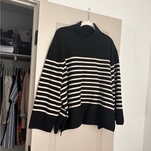 H&M Striped Split-Hem Turtleneck Sweater
